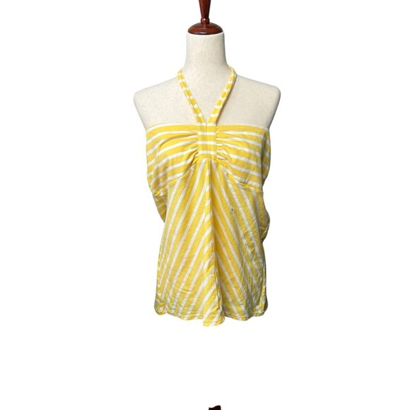 Ann Taylor Loft Yellow & White Striped Halter Top Size XL Beachy NWT - Picture 1 of 5